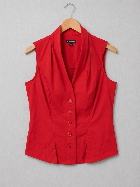le chateau Tops - le chateau Red Sleeveless Button-Front Blouse with Shawl Collar